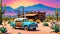 Desert country home old car colorful desert sunset