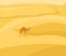 Into the desert: Desert landscape. Camel silhouette on sand background. Vector illustration in flat style