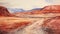 Desert Dirt Road: Watercolor Painting Of A Serene Plateau Landscape