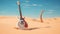 Desert Echoes: White Electric Guitar Amidst the Arid Sand