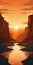 Desert Fjord: Vector Illustration Of A Stunning Sunset Canyon