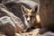 desert fox hiding among the rocks, watching its prey nearby