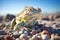 desert iguana basking on sunlit pebbles