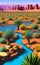 desert illustration plants water oasis sunny day AI Generated