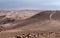 Desert landscape with bedouin settlement in the Judaean Desert, Israel.
