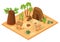 Desert landscape with cacti palms rocks camel snake and gazelle isometric vector