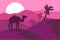 Desert landscape with camel silhouette flat illustration