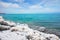 Desert landscape of Dead Sea coastline with white salt, Jordan, Israel.