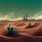 Desert landscape. Desert area, sand terrain - Africa, Sahara, or Arizona nature. Wilderness background