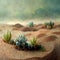 Desert landscape. Desert area, sand terrain - Africa, Sahara, or Arizona nature. Wilderness background. Safari. Wild West. Digital