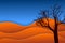 Desert landscape. Dry tree among orange dunes