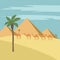 Desert landscape with Egyptian pyramids and camels