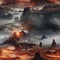 Desert landscape with fire and volcanoes in an epic and chaotic scene (tiled