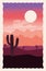 Desert landscape flat scene with cactus