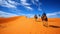 Desert Landscape. Majestic Golden Dunes and Solitary Camel Trekking Across the Vast Horizon.