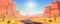 Desert landscape. Outdoor background arizona style with rocks and cactuses exact vector template