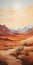 Desert Landscape Painting With Mountains And Grass Bushes