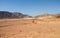 Desert landscape road camels mountains