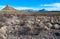 Desert landscape in a rock desert with drought-tolerant cacti, yuccas and agaves in Big Bend NP