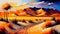 A desert landscape with sand dunes, generative ai illustration with vivid colors to create a striking and intense visual