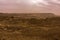 Desert landscape with thunderclouds and sandstorm in Lower Najd, Saudi Arabia