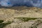 Desert Landscape of Upper Mustang and Namgyal Monastery in the Distant