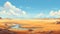Desert Landscape With Water, Clouds, And Birds - Detailed Character Illustrations
