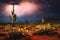 desert lightning storm with cacti silhouettes