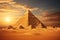 Desert Majesty: The Giza Pyramids in Vast Sands s sunrise