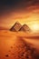 Desert Majesty: The Giza Pyramids in Vast Sands s sunrise