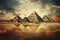 Desert Majesty: The Giza Pyramids in Vast Sands s sunrise