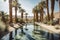 desert mirage of lush oasis, with palm trees and crystal-clear pool