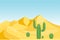 Desert mountains sandstone wilderness landscape background dry under sun hot dune scenery travel vector illustration.