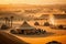 Desert Oasis: Bedouin Camp Amidst the Endless Sands and Camels on Horizon