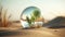 Desert Oasis: A Green Plant Encased in a Glass Ball