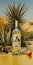 Desert Oasis: A Serene Tequila Bottle Painting In The Style Of Dalhart Windberg