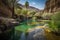 desert oasis with waterfalls and rock pools on a mountainside