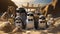 Desert Penguins: A Family of Penguins Sporting Sunglasses in the Arid Dunes