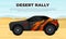 Desert rally banner. Off road car on background of desert landscape vector