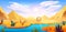 Desert river landscape vector cartoon background