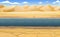 Desert road. Large dunes and hills. Landscape of southern countryside. Drought cracked land. Cool cartoon style. Vector