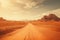 Desert road in the Sahara desert, Egypt. Vintage style. Adventure desert road explore vibe, AI Generated