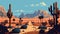 Desert road wild west landscape, AI generated 8bit