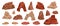 Desert rock cartoon vector set, stone canyon landscape illustration, red Mexico arch boulder dry cliff.