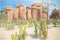 Desert with rocks and cactus digital illustration. Arid climate landscape. Desert landscape with cactus and huge rock