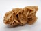 Desert rose crystal close-up against a white background