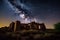 desert ruin with view of the night sky, stars shining overhead