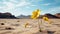 Desert\\\'s Resilient Beauty: A Lone Yellow Bloom Amid Vast Arid Wilderness