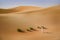 Desert, sand dunes, white dressed woman walks