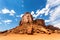 Desert, sandstone mountains and cloudy sky